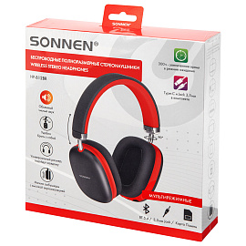 Наушники беспроводные накладные полноразмерные раздвижные мультирежимные, SONNEN HP-B12BR, Bluetooth 5.4, черный/коралловый, 514128