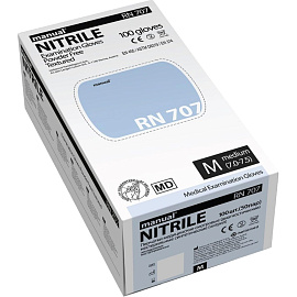 Перчатки медицинские смотровые Manual RN 707 нитриловые неопудренные особопрочные в ассортименте (размер XL, 100 штук/50 пар в упаковке)