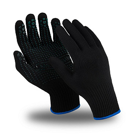 Перчатки рабочие защитные Manipula Specialist Механик Блэк хлопковые/нейлоновые с ПВХ покрытием черные (точка, 10 нитей, 10 класс, размер 9 (L))