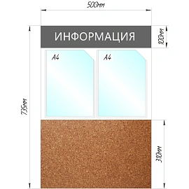 Информационный стенд 50x73.5 см 2 кармана A4 Attache Информация серый (с пробковой вставкой)