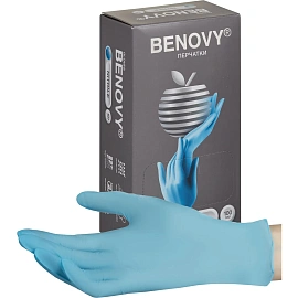 Перчатки медицинские смотровые нитриловые Benovy текстурированные нестерильные неопудренные размер XS (5-6) голубые (100 пар/200 штук в упаковке)