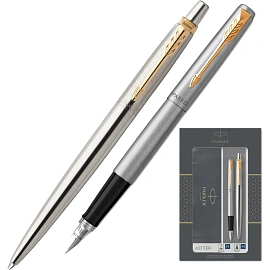 Набор пишущих принадлежностей Parker Jotter Stainless Steel GT (шариковая ручка, перьевая ручка, 2093257)