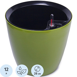 Горшок для цветов с автополивом Техоснастка Комфорт 12 л с внутренней вставкой 6 л оливковый (27x28 см)
