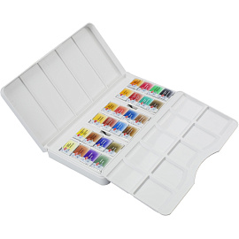 Краски акварельные Санкт-Петербург набор 24 цвета по 2.5 мл в кюветах с палитрой фото Краски акварельные Санкт-Петербург набор 24 цвета по 2.5 мл в кюветах с палитрой