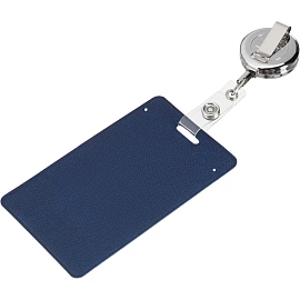 Бейдж вертикальный 104x63 мм синий с держателем-рулеткой (размер вкладыша: 86x54)