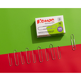 Скрепки канцелярские 50 мм Комус металлические никелированные (100 штук в упаковке)