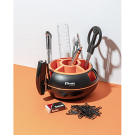 Набор канцелярский настольный Комус пластиковый 10 предметов черно-оранжевый вращающийся
