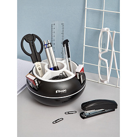 Набор канцелярский Комус пластиковый 10 предметов черно-белый вращающийся