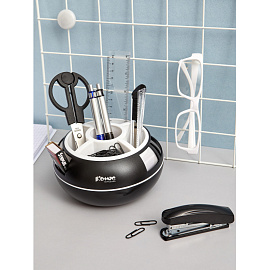 Набор канцелярский Комус пластиковый 10 предметов черно-белый вращающийся