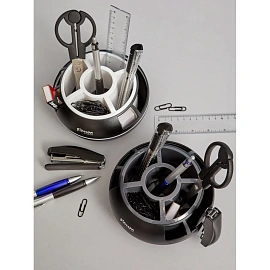 Набор канцелярский Комус пластиковый 10 предметов черно-белый вращающийся