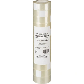 Клейкая лента канцелярская Комус прозрачная 19 мм x 33 м (12 штук в упаковке)