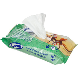 Салфетки влажные Luscan универсальные флоупак с мягким клапаном (80 листов в пачке)