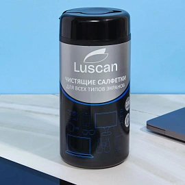 Салфетки влажные для экранов Luscan с антистатическим эффектом двойной плотности (100 штук в тубе)