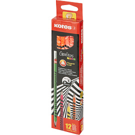 Карандаш чернографитный HB с ластиком Kores Grafitos Neon заточенный трехгранный