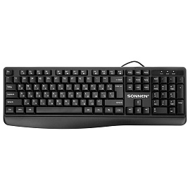 Клавиатура проводная бесшумная USB, 104 клавиши, SONNEN JK-205, черная, 513949
