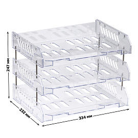 Лоток для бумаг горизонтальный СТАММ "Сити", набор 3шт., на мет. стержнях, широкая загрузка, прозрачный