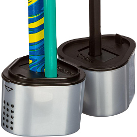 Точилка для карандашей Faber-Castell Trio Grip 2001 пластиковая c контейнером серая фото Точилка для карандашей Faber-Castell Trio Grip 2001 пластиковая c контейнером серая