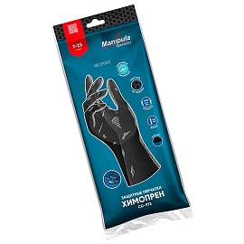 Перчатки КЩС неопреновые Manipula Химопрен NPF09/CG973 с хлопковым напылением черные (размер 10-10.5, XL)