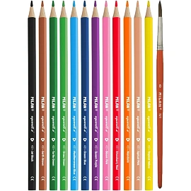 Карандаши акварельные Milan трёхгранные 12 цветов с кистью в наборе