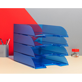 Лоток горизонтальный для бумаг Attache пластиковый синий скругленный (4 штуки в упаковке)