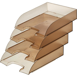 Лоток горизонтальный для бумаг Attache пластиковый коричневый (4 штуки в упаковке)