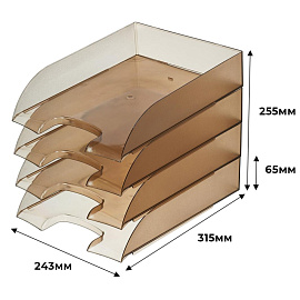 Лоток горизонтальный для бумаг Attache пластиковый коричневый (4 штуки в упаковке)