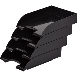 Лоток горизонтальный для бумаг Attache пластиковый черный (4 штуки в упаковке)