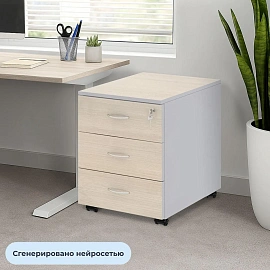 Тумба подкатная Комус Мебель (Easy to lead) Easy Standard с замком (светлый дуб/серый, 404x454x573 мм, 3 ящика)