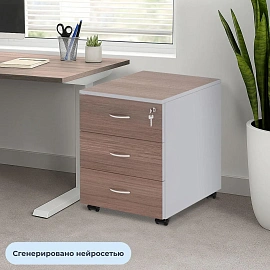 Тумба подкатная Комус Мебель (Easy to lead) Easy Standard с замком (темный дуб/серый, 404x454x573 мм, 3 ящика)