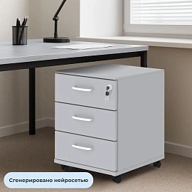 Тумба подкатная Комус Мебель Easy One с замком (серый, 404x454x577 мм, 3 ящика)