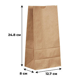 Крафт-пакет бумажный коричневый 127х80х248 мм 50 г/кв.м био (1000 штук в упаковке)