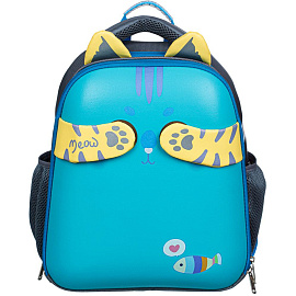 Ранец Комус Класс (№1 School) Котик с рыбкой анатомический серый с двумя отделениями