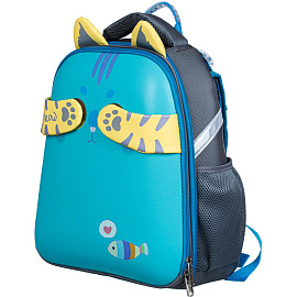 Ранец Комус Класс (№1 School) Котик с рыбкой анатомический серый с двумя отделениями