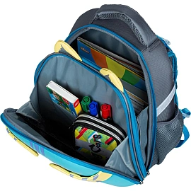 Ранец Комус Класс (№1 School) Котик с рыбкой анатомический серый с двумя отделениями