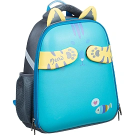 Ранец Комус Класс (№1 School) Котик с рыбкой анатомический серый с двумя отделениями