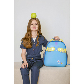 Ранец Комус Класс (№1 School) Котик с рыбкой анатомический серый с двумя отделениями