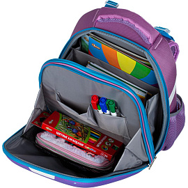 Ранец №1 School Basic Олененок анатомический фиолетовый с двумя отделениями