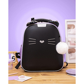 Ранец Комус Класс (№1 School) Kitty Black анатомический черный экокожа с двумя отделениями