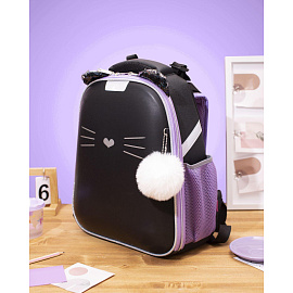 Ранец Комус Класс (№1 School) Kitty Black анатомический черный экокожа с двумя отделениями