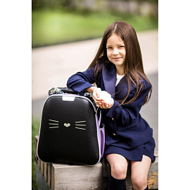 Ранец Комус Класс (№1 School) Kitty Black анатомический черный экокожа с двумя отделениями