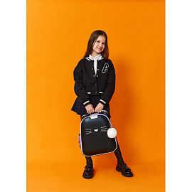 Ранец Комус Класс (№1 School) Kitty Black анатомический черный экокожа с двумя отделениями