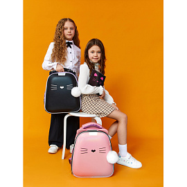 Ранец Комус Класс (№1 School) Kitty Black анатомический черный экокожа с двумя отделениями