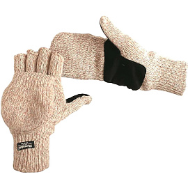 Перчатки-варежки утеплённые Айсер полушерстяные со спилковым покрытием бежевые (5 нитей, размер 10-11, XXL)