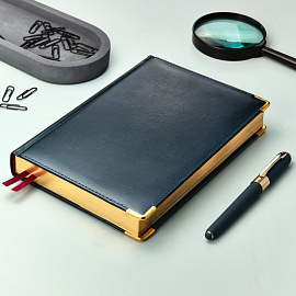 Ежедневник полудатированный Bruno Visconti Imperium натуральная кожа А5 208 листов синий (золотистый обрез)