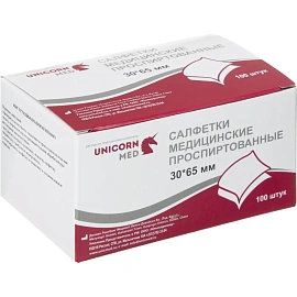 Салфетка антисептическая для инъекций Soyuz спиртовая 30x65 мм (100 штук в упаковке)