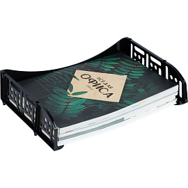 Лоток для бумаг горизонтальный СТАММ "Field", широкая загрузка, черный фото Лоток для бумаг горизонтальный СТАММ "Field", широкая загрузка, черный