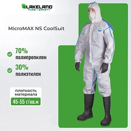 Комбинезон одноразовый с капюшоном Lakeland MicroMAX NS CoolSuit белый/синий 45-55 г/кв.м (размер 46-50, М, EMNC428)