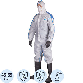 Комбинезон одноразовый с капюшоном Lakeland MicroMAX NS CoolSuit белый/синий 45-55 г/кв.м (размер 50-54, L, EMNC428)
