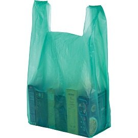 Пакет-майка ПНД 35 мкм зеленый (42+18x68 см, 50 штук в упаковке)