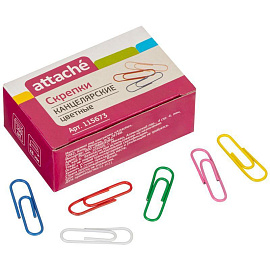 Скрепки канцелярские 28 мм Attache металлические с полимерным покрытием (100 штук в упаковке)